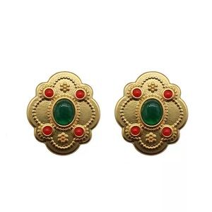 -Clip-on 18K GP  High end  France 🇫🇷 Colored glaze Vintage engaged earrrings